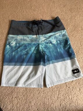 O'Neill Navy and Light Blue Gradient Stripe Board Shorts